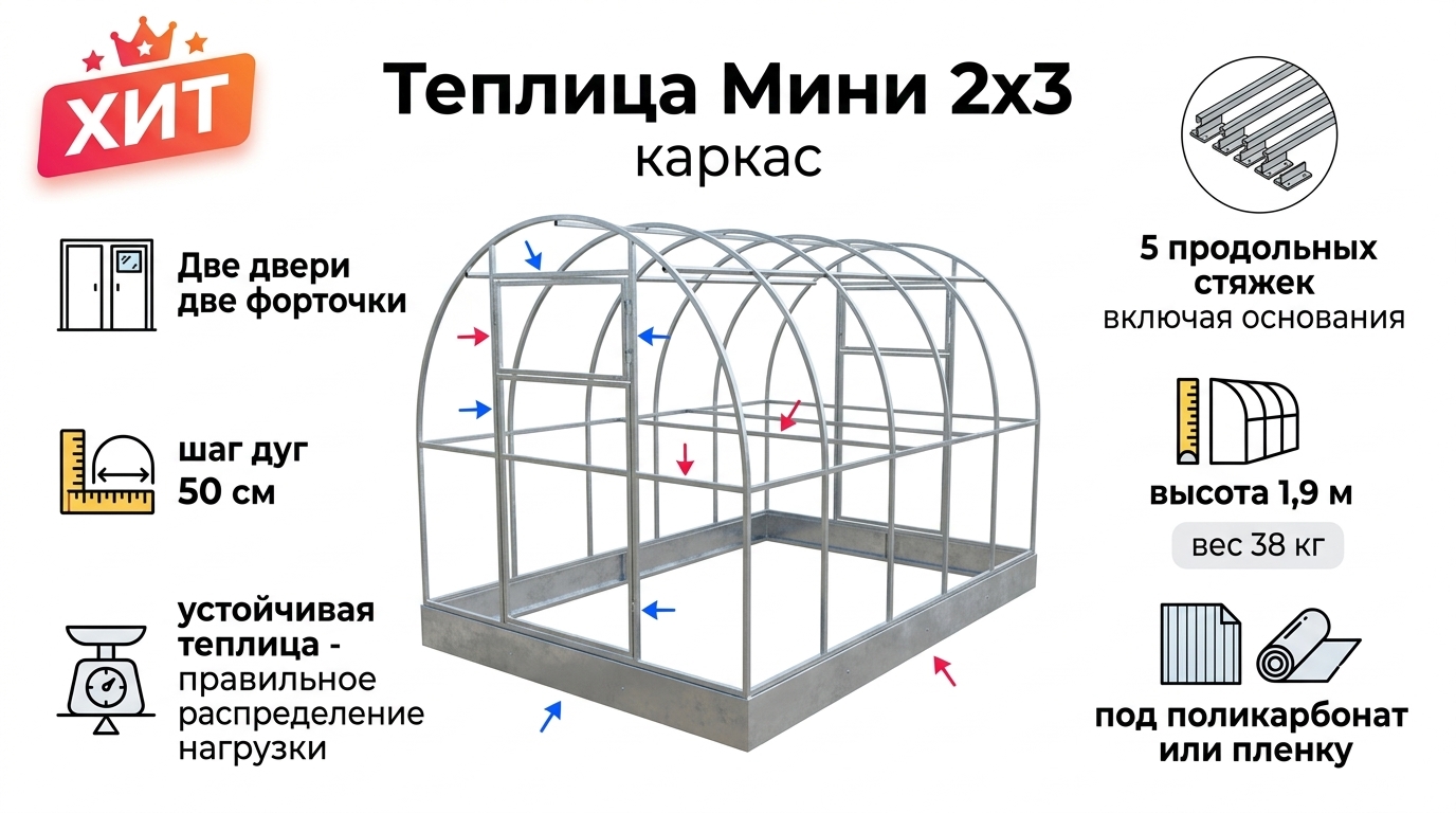 Теплица 2х3 каркас без поликарбоната